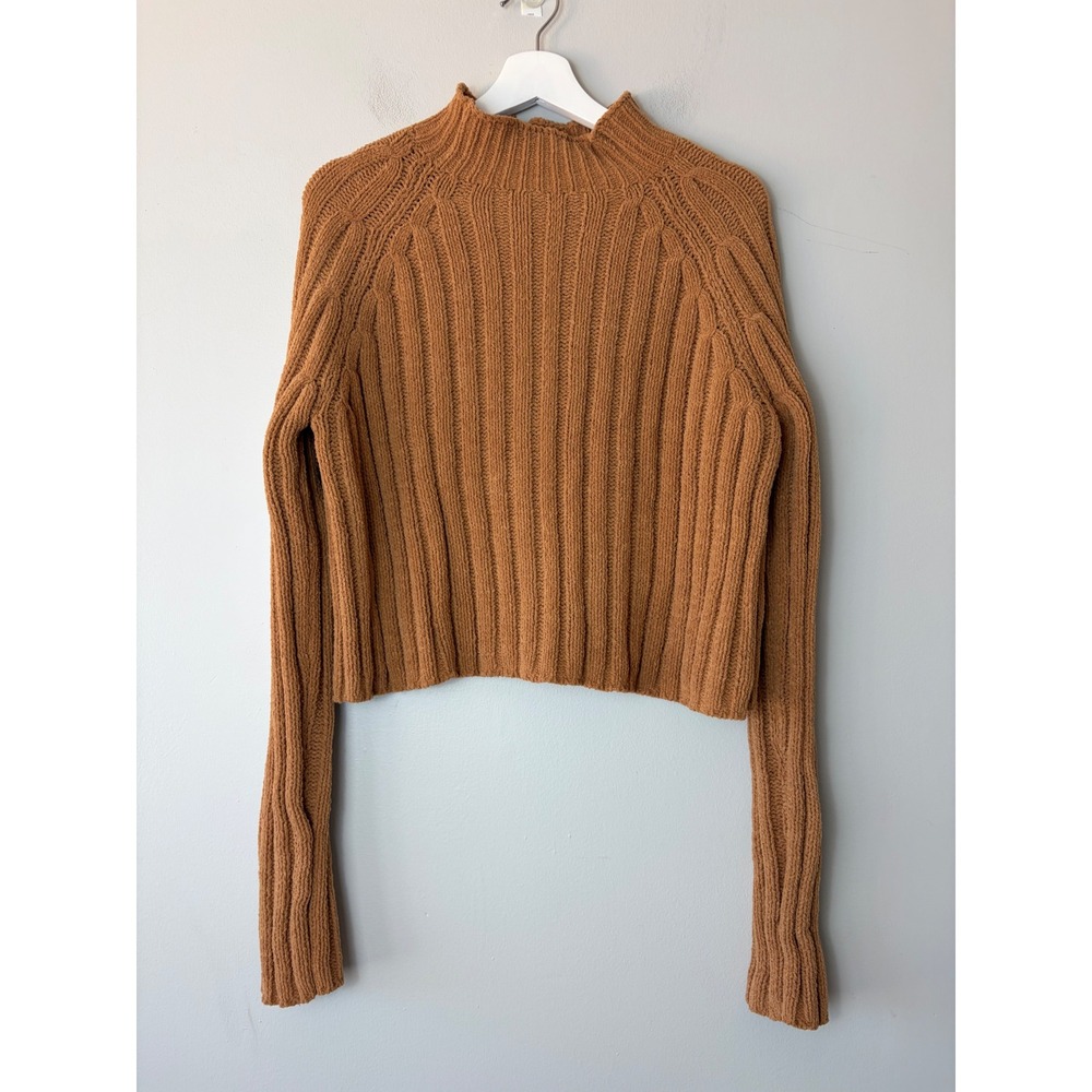 American‎ Eagle Chenille Mock Neck Ribbed Crop Sweater Caramel Brown Women' Med